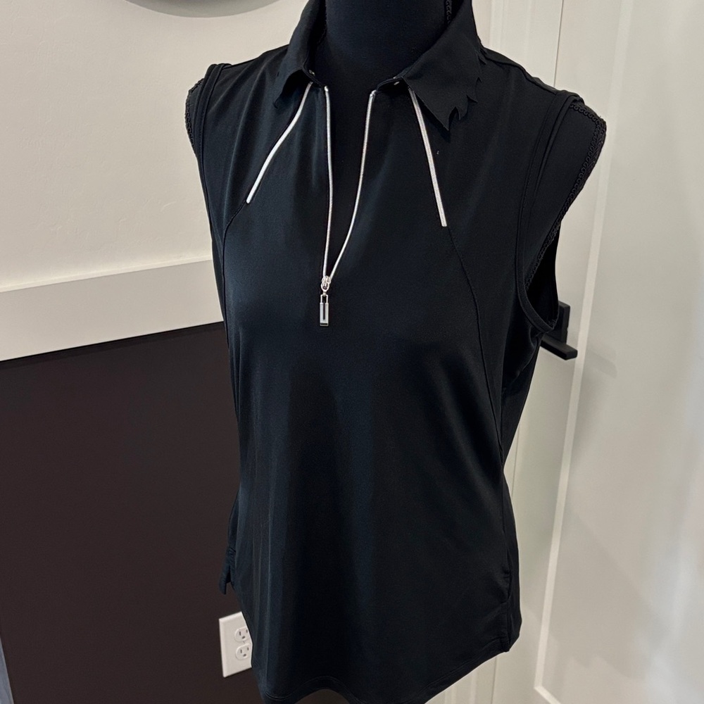 Sleeveless Black Zip-Up Women's Top